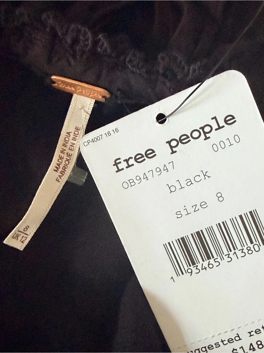 Free People Black Mini Dress with Crochet Detail
